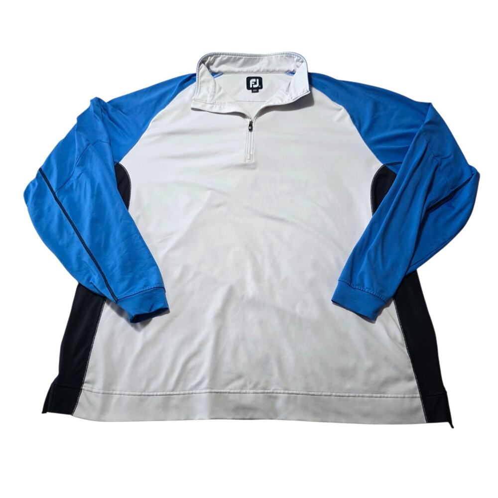 FootJoy FJ Pullover Golf Shirt XXL White Blue 1/4 Zip Stretch Long Sleeve